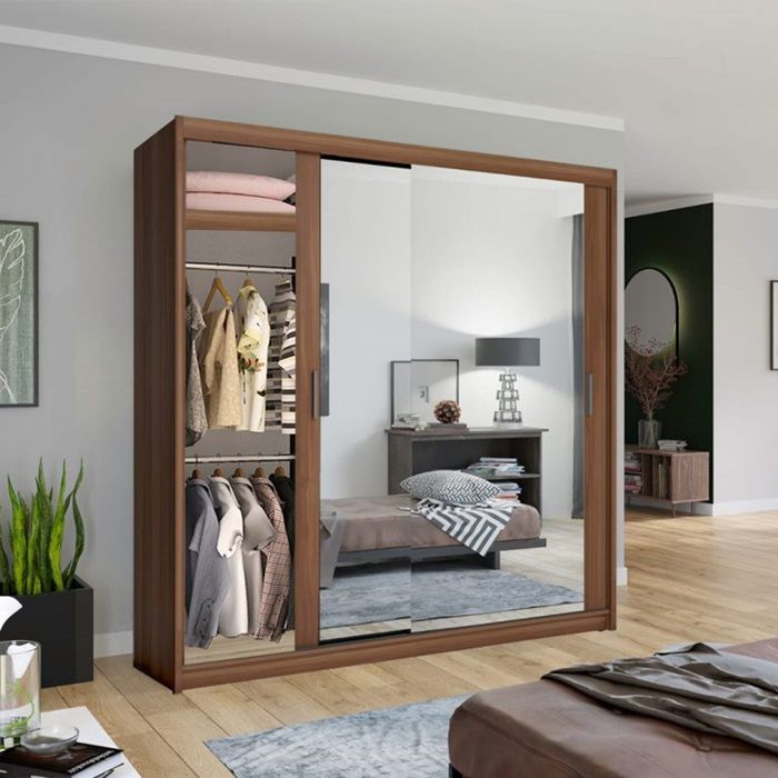 Mirror Sliding Door 203cm Wardrobe Walnut1