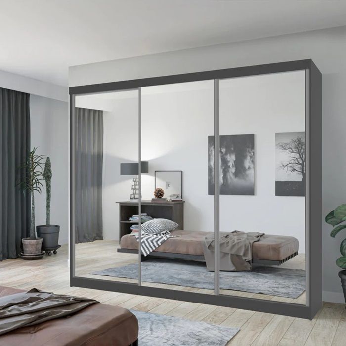 Mirror Sliding Door 250cm Large Wardrobe Grey
