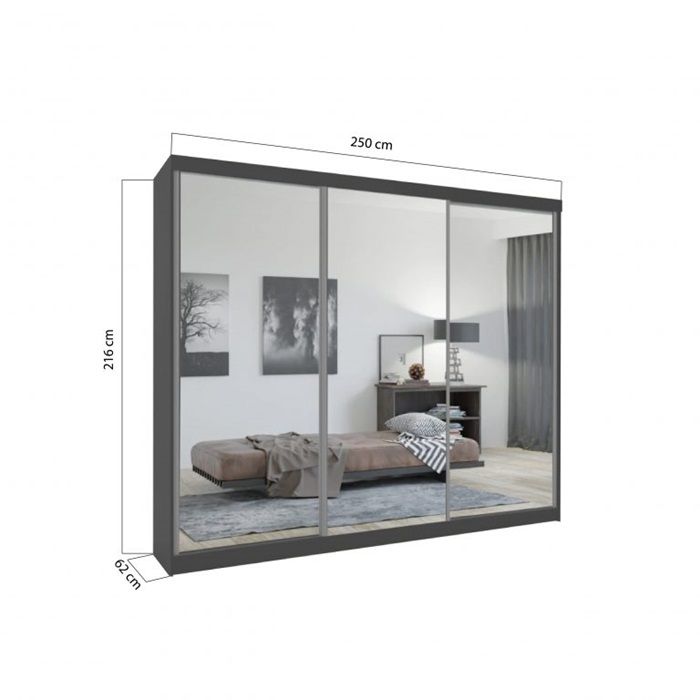 Mirror Sliding Door 250cm Large Wardrobe Grey2e
