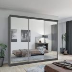 Mirror Sliding Door 250cm Large Wardrobe Greyq