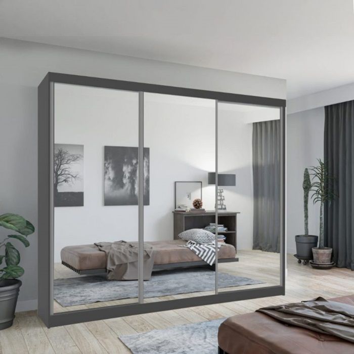 Chicago Mirror Sliding Door 250cm Large Wardrobe - Grey