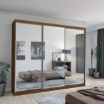 Mirror Sliding Door 250cm Large Wardrobe Walnut