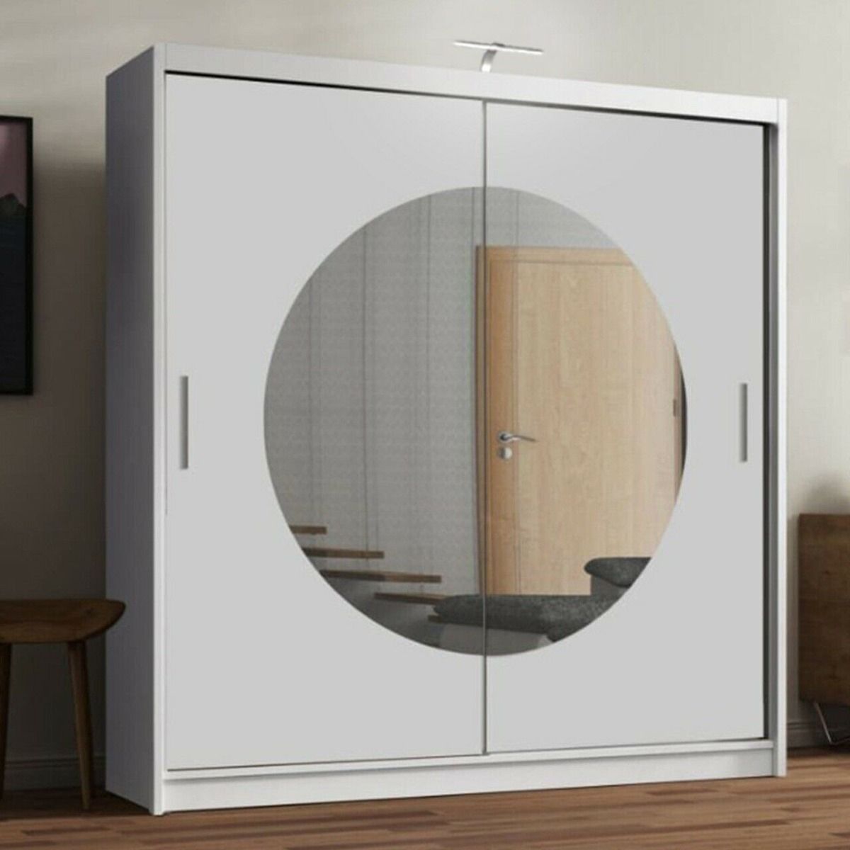 Round mirror sliding door wardrobe 4