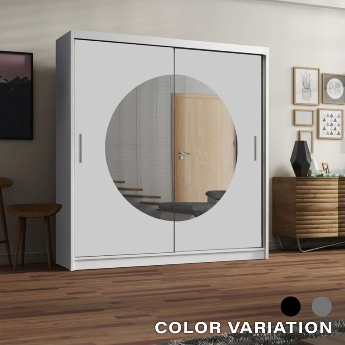 Round mirror sliding door wardrobe 5