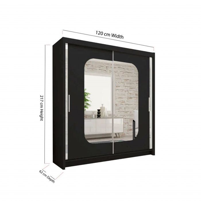 Tokyo Mirror Sliding Door 120cm Wardrobe Blackw322