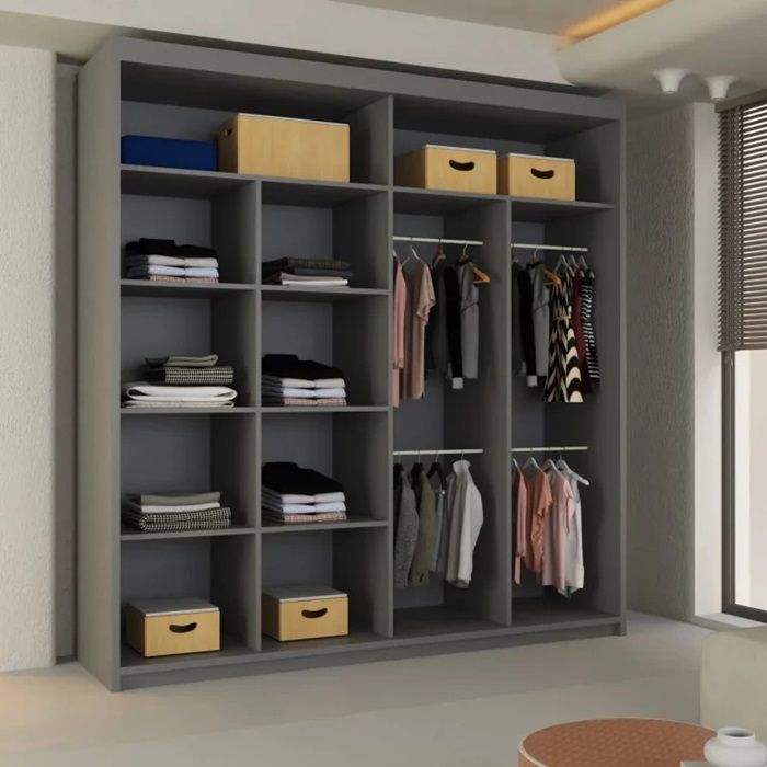 Tokyo Mirror Sliding Door 203cm Wardrobe Greyw