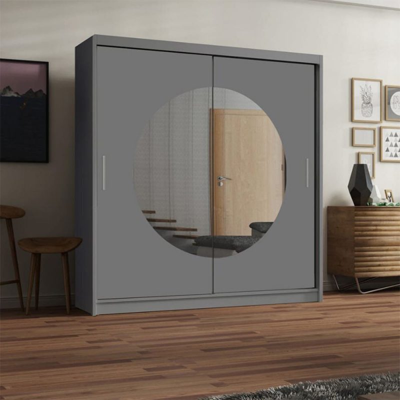 aRound mirror sliding door wardrobe 211