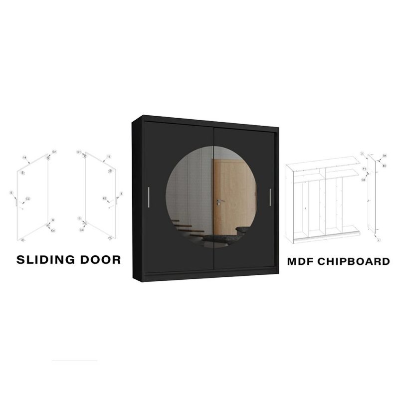 aRound mirror sliding door wardrobe 216