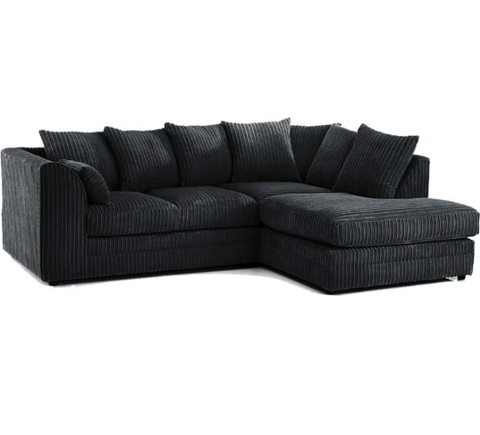 Zealous Jumbo Cord L Shape 4 Seater Corner Sofa In Black - Right Side