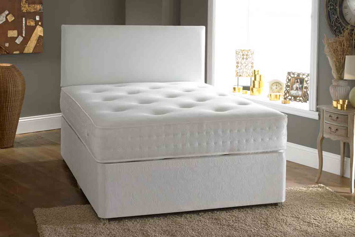 Divan Creamish White Bed with Royal Memory Mattress